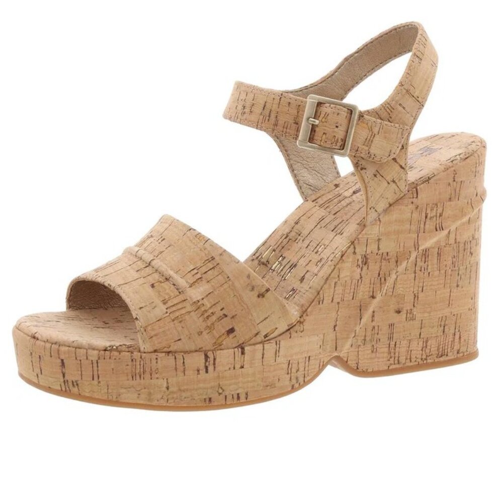 Kork-Ease Cork Platform Wedge Sandals in Natural Tan